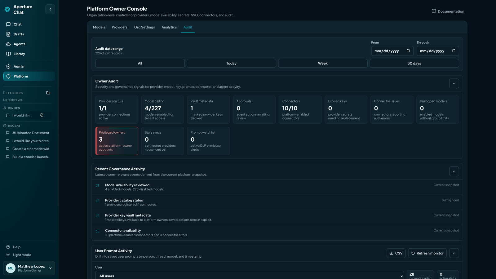 Owner audit dashboard